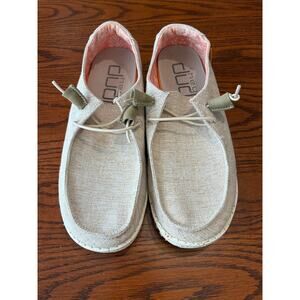 Hey Dude Wendy Chambray White Nut Beige Cream Slip On Sneakers Size 6
